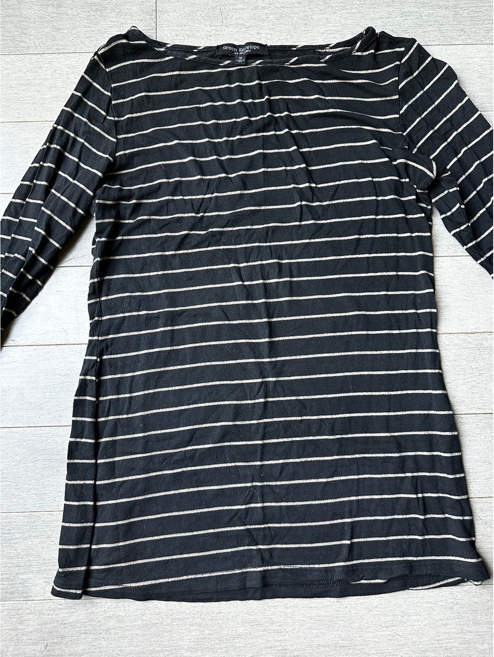Women’s Green Envelope Black and White Striped Long Sleeve Shirt top Medium